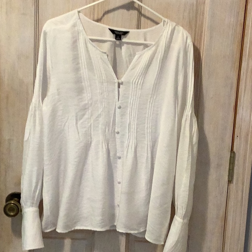 Vera Wang White Pintuck Button-Front Blouse